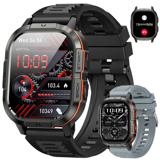 Smart Watch for Men Fitness Tracker: Make/Answer Call Military Smart Watches for Men Digital Watches Run Waterproof Smartwatch Android Phones iPhone Samsung Compatible Heart Rate Monitor Orange Black - Gadgetmanic
