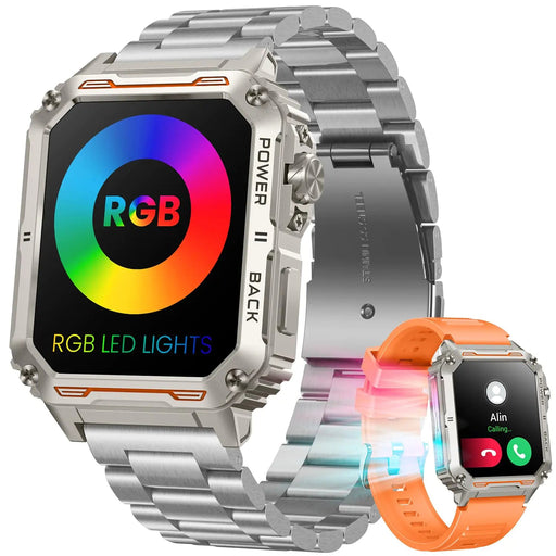 Smartwatch for Men Fitness Tracker Watch: 1.91" Touchscreen Smart Watch with RGB LED Lights Answer/Make Call Pedometer Heart Rate Blood Pressure Monitor Activity Tracker Waterproof for Android iOS - Gadgetmanic