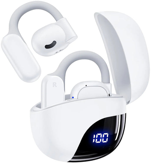 TAGRY Open Ear Headphones Bluetooth Ear buds 80Hrs Playtime Wireless Earbuds with Earhooks IPX7 Waterproof Touch Control Air Conduction Sport Headsets Bluetooth 5.3 Earphones for Workout Running White - Gadgetmanic