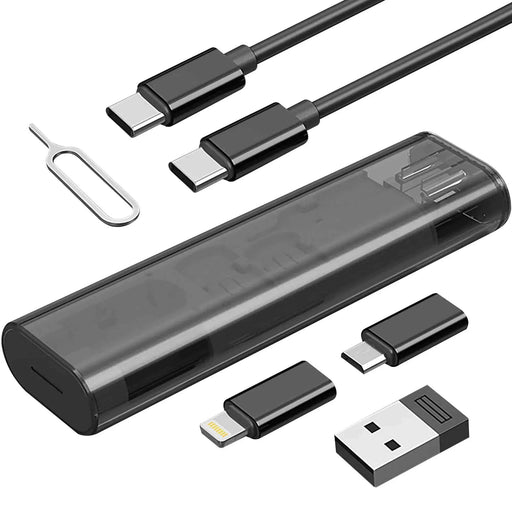 Inventix Travel USB Adapter Multi Charging Cable Kit for All USB Types | Slim Charger Cable Organizer Case | 6 in 1 Adapter for Type C Lightning & USB Connections w/Storage Case | Tech Gift (1 Pack) - Gadgetmanic