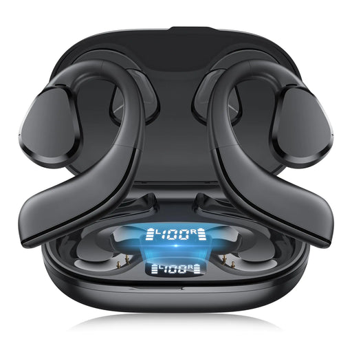 TTQ Open Ear Headphones Open Ear True Wireless Earbuds Bluetooth 5.3 Wireless Sports Earbuds with Earhooks 60H Playtime Charging Case & LED Display Waterproof Earbuds for Running Workout - Gadgetmanic