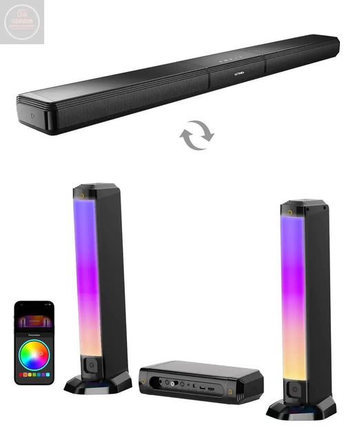 ULTIMEA 5.0ch Sound Bar for Smart TV Soundbar with RGB Light for PC Detachable Soundbar for TV with App Control 120W Peak Power Bluetooth 5.3 TV Soundbar HDMI-ARC/Opt/AUX Wall Mount Apollo S70 - Gadgetmanic