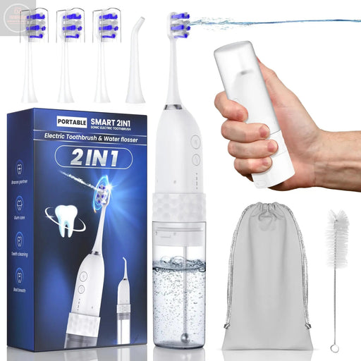 UNINGOPI Portable Water flosser with Electric Toothbrush 2 in 1 Teeth Cleaning Kit Electric Toothbrush and flosser Combo Water Flosser for Travel and Home (White) - Gadgetmanic
