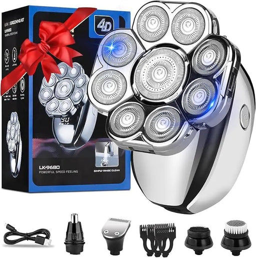 Upgrade Head Shavers for Bald MenHead Shaver 9D 6-in-1 Electric Razor Grooming Kit with Nose Hair Trimmer Waterproof Wet/Dry Shaver LED Display Rechargeable Bald Head Razor Gift for Men （silver） - Gadgetmanic