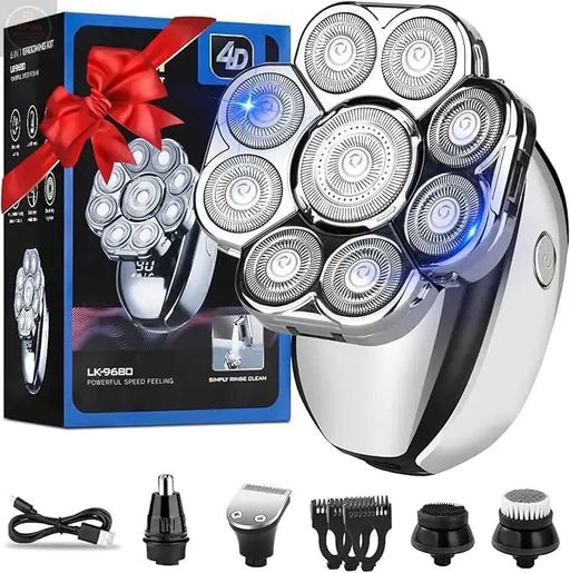 Upgrade Head Shavers for Bald MenHead Shaver 9D 6-in-1 Electric Razor Grooming Kit with Nose Hair Trimmer Waterproof Wet/Dry Shaver LED Display Rechargeable Bald Head Razor Gift for Men （silver） - Gadgetmanic