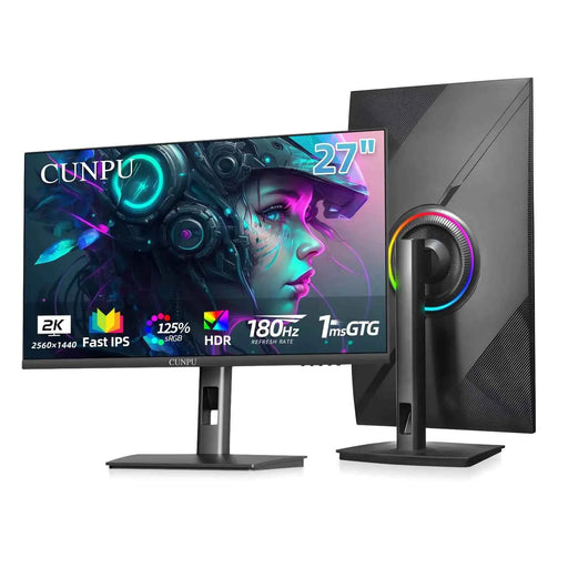 CUNPU 27 Inch QHD 2560 x 1440 180Hz Gaming Monitor Fast IPS Support PS5/Xbox 1ms DCI-P3 100% HDR FreeSync & G-Sync Height/Pivot/Tilt/Swivel Vertical Monitor Built-in Dual Speaker HDMI/DP
