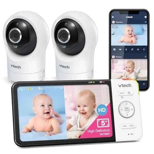 VTech RM5764-2HD 1080p Smart WiFi Remote Access 2 Camera BabyMonitor 360° Pan & Tilt 5" 720p HD Display Night Vision Soothing Sounds 2-Way Talk Temperature & Motion Detection iOS & Android - Gadgetmanic