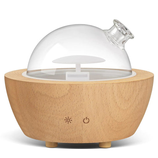Wanlola 200ml Glass Essential Oil Diffuser with Natural Wood Base Aromatherapy Diffusers for Home Cool Mist Air Humidifier with 7 Color Lights for Office Bedroom - Gadgetmanic