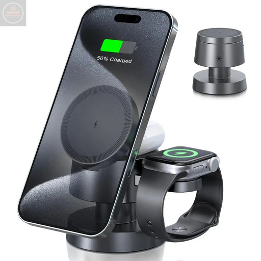 Wireless Phone Charger with Night Light: Foldable 3 in 1 Dock Fast Charging Station for iPhone & Airpods & Apple Watch Portable Wireless Chargers Compatible to Multiple Magsafe Devices - Gadgetmanic