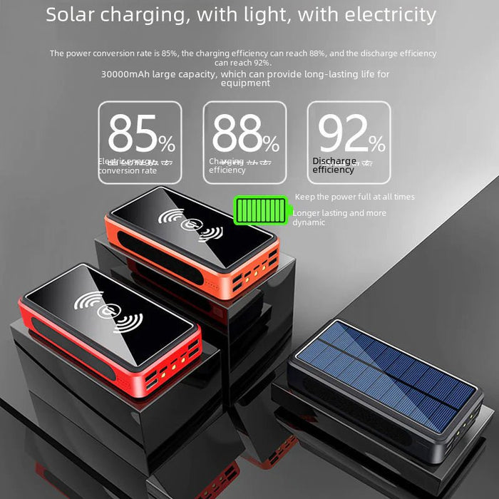 Wireless Solar Power Bank 30000mAh Outdoor Emergency - Gadgetmanic